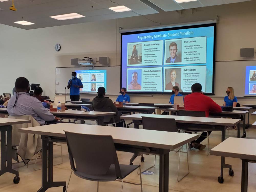 Engineering graduate student panelists share their experiences with FVSU students